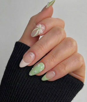 Matcha Ribbon press-on nails — Fresh Jelly Green, 3D