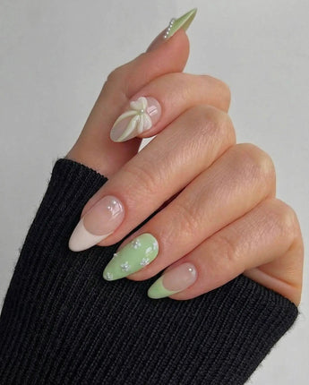 Matcha Ribbon press-on nails — Fresh Jelly Green, 3D