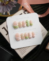 Matcha Ribbon Extra Short Square press-on nails
