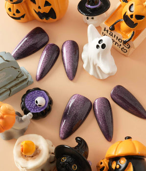 Mauve Nail Color Cat-eye handmade press-on nails featuring dark purple cat eye nails