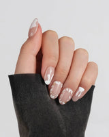 Meadow Bunny press-on nails — nude,Hand-painted White Bunnies &