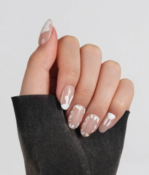 Meadow Bunny press-on nails — nude,Hand-painted White Bunnies &