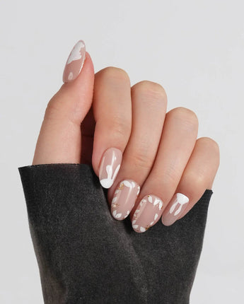 Meadow Bunny press-on nails — nude,Hand-painted White Bunnies &