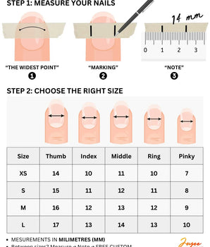 Joyee Nails press-on nail size chart — how to measure your nail size