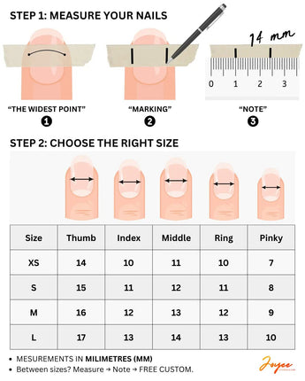 Joyee Nails press-on nail size chart — how to measure your nail size for Moth Orchid