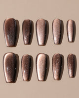 Arabica Cat-eye in medium coffin shape with brown magnetic shimmer and glossy finish