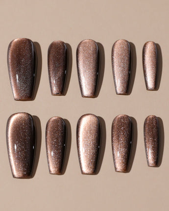 Arabica Cat-eye in medium coffin shape with brown magnetic shimmer and glossy finish