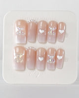 Cute Bear Hug press-on nails in medium square shape — cute nails