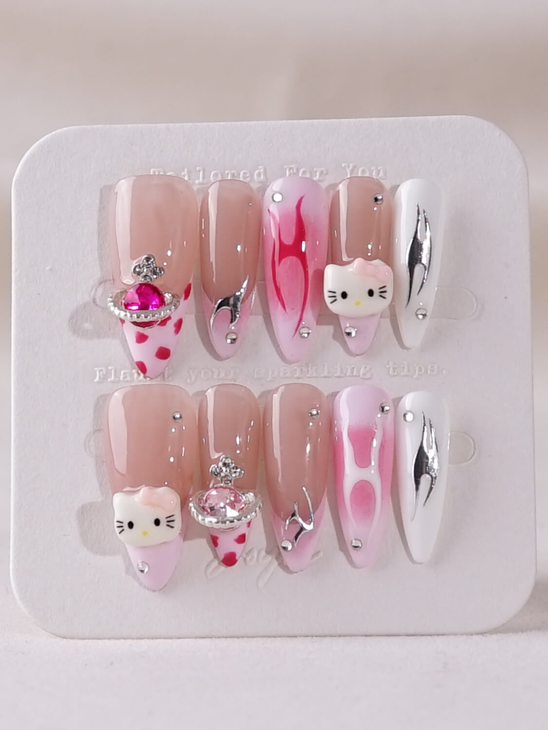 Handmade- Barbie Kitty Press On Nail Set