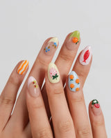 Mercato Italian summer market nail art with striped accents and sculpted fruit charms