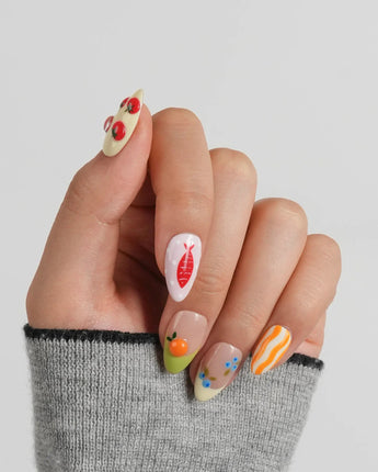 Mercato glossy skittle press-on nail set with pop-art fruit and fish details