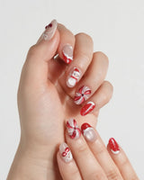Merry Melt press-on nails — Christmas Red & Creamy