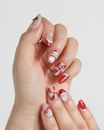 Merry Melt press-on nails — Christmas Red & Creamy
