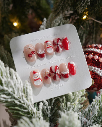 Merry Melt press-on nails — Christmas Red & Creamy