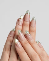 Silk Green - New press-on nails — nude pink base sage