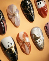Midnight Bash nail art close-up showing Multicolor Halloween, 3D Metallic Spider & Ghost. details