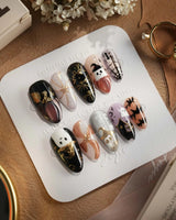 Midnight Bash press-on nails — Multicolor Halloween, 3D Metallic Spider & Ghost. handmade nail art by Joyee Nails