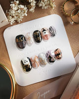 Midnight Bash press-on nails — Multicolor Halloween, 3D Metallic Spider & Ghost. handmade nail art by Joyee Nails