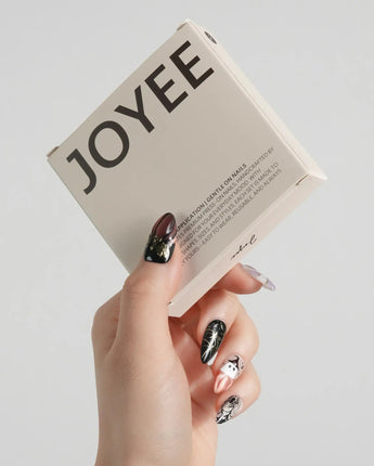 Midnight Bash press-on nails — Multicolor Halloween, 3D Metallic Spider & Ghost. handmade nail art by Joyee Nails