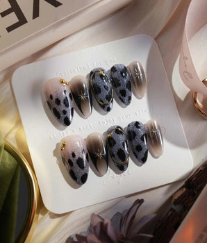 Midnight Muse press-on nails — Shimmering Silver & Obsidian