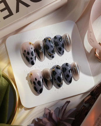 Midnight Muse press-on nails — Shimmering Silver & Obsidian