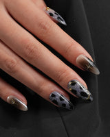 Midnight Muse press-on nails — Shimmering Silver & Obsidian