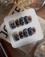 Midnight Muse nails in short coffin — Shimmering Silver & Obsidian