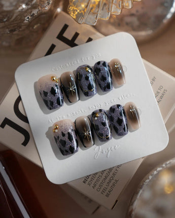 Midnight Muse nails in short coffin — Shimmering Silver & Obsidian