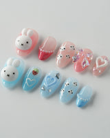 MIFFY XOXO press-on nails in extra short almond shape — cute nails miffy