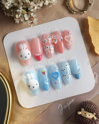 MIFFY XOXO press-on nails in medium almond shape — cute nails miffy