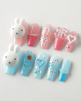 MIFFY XOXO press-on nails in medium coffin shape — cute nails miffy