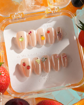 Mini Fruit handmade press-on nails featuring Nude, Tiny 3D Candy Fruits