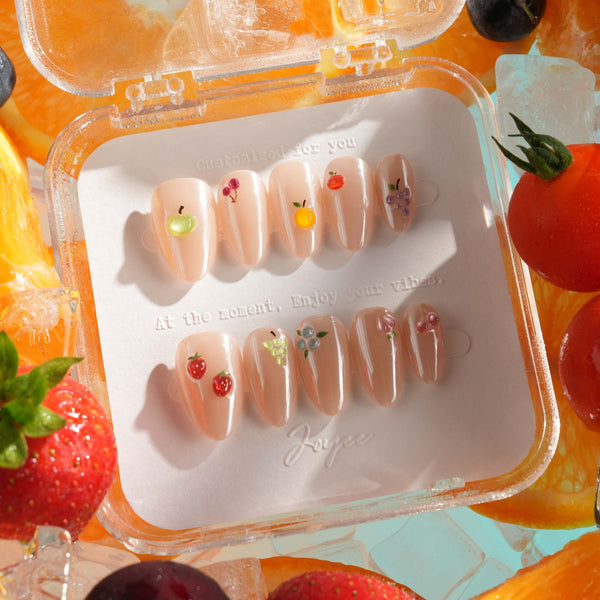 mini fruit nails with 3D cherry accent