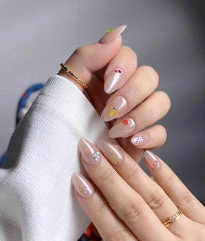 Mini Fruit nail set with cherry, orange, grape, apple and blueberry gel accents