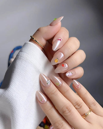 Mini Fruit nail set with cherry, orange, grape, apple and blueberry gel accents