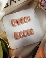 Mini Noel press-on nails — nude cat eye christmas icons handmade nail art by Joyee Nails