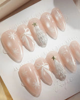 Snowfall press-on nails — pearl nude cat eye