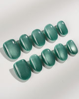 Mint Orb press-on nails in extra short oval shape — Glacier Green Cat Eye