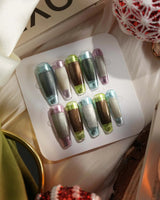 Mirrorplay abstract nails with shifting reflections, square cat-eye effects, and glossy depth