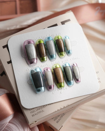 Mirrorplay medium coffin nails with futuristic chrome reflection and colorful cat-eye squares