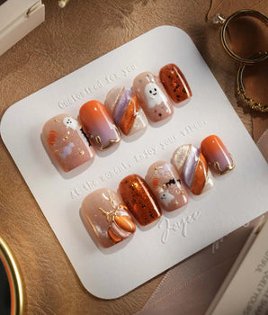 Mischief Maker nails — nude base orange gradient by Joyee Nails