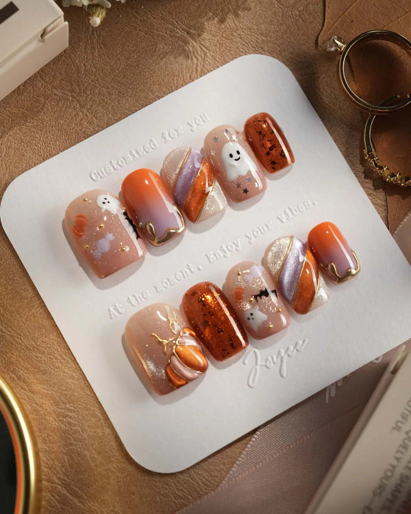 Mischief Maker nails — nude base orange gradient by Joyee Nails