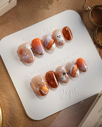 Mischief Maker nails — nude base orange gradient by Joyee Nails