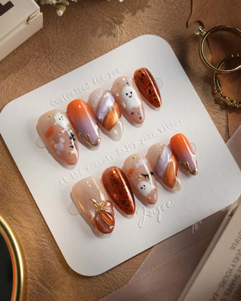 Mischief Maker nails — nude base orange gradient by Joyee Nails