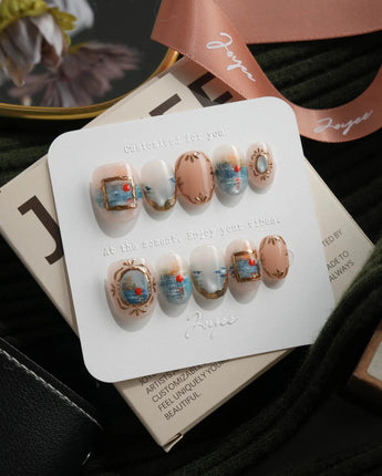 Monet Sunrise extra short oval press-on nails