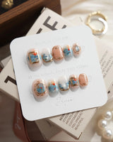 Monet Sunrise Extra Short Squoval press on nails, handmade custom nails by Joyeenails
