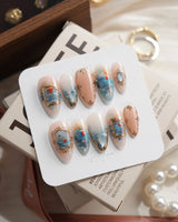 Monet Sunrise Medium Almond press on nails, handmade custom nails by Joyeenails