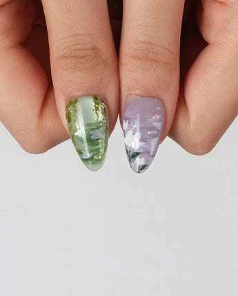 Monet's Canvas press-on nails in short almond shape — Monet's Garden, Hand-painted Wildflowers & Oil Painting Smudge.