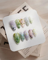 Monet's Canvas nail art close-up showing Monet's Garden, Hand-painted Wildflowers & Oil Painting Smudge. details