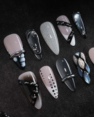 Monochrome press-on nails by Joyee Nails